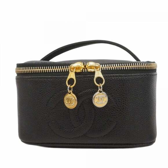 CHANEL Handbags - CHANEL Black Caviar Leather Vanity Bag